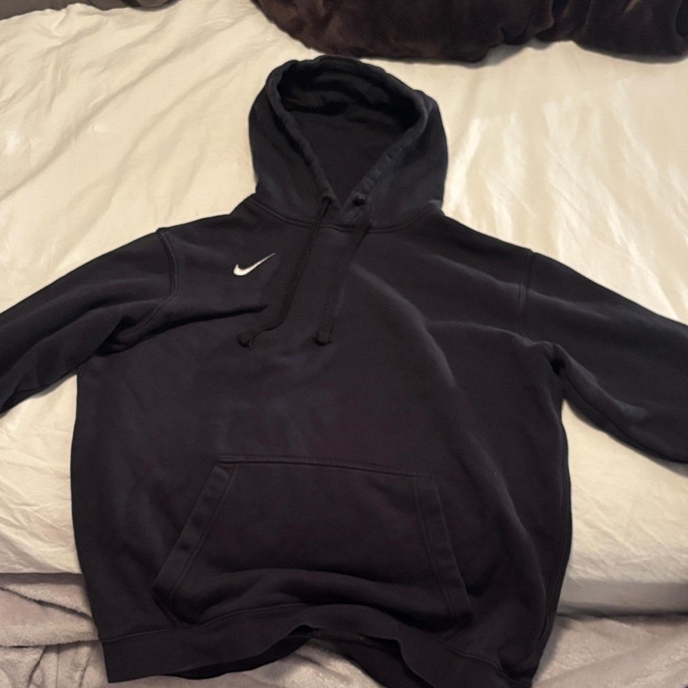 Nike Men's Black Hoodie with White Swoosh